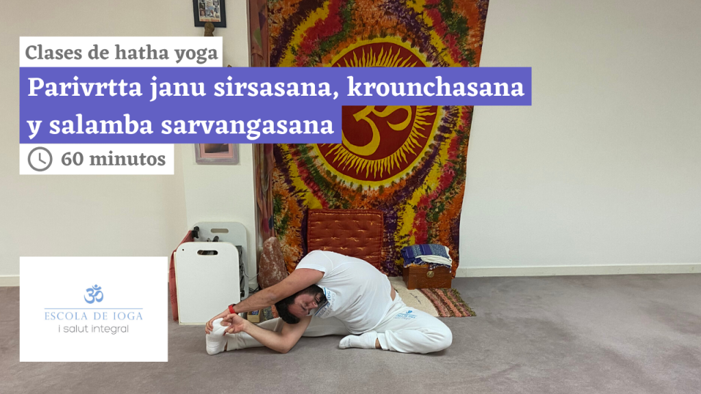 Hatha yoga: parivrtta janu sirsasana, krounchasana y salamba sarvangasana