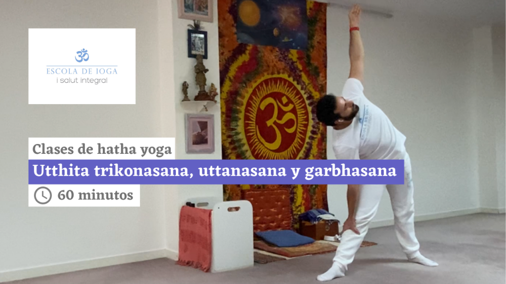Hatha yoga: utthita trikonasana, uttanasana y garbhasana